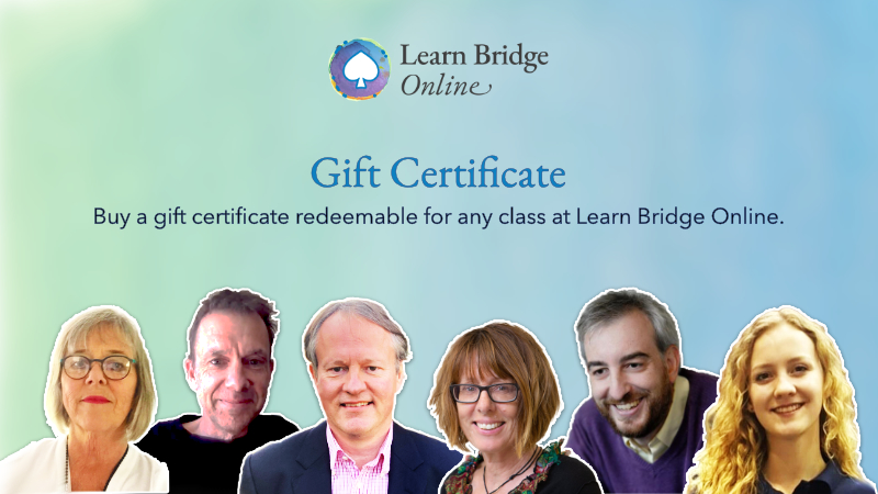 Gift Certificate for online bridge lessons at Learn Bridge Online.